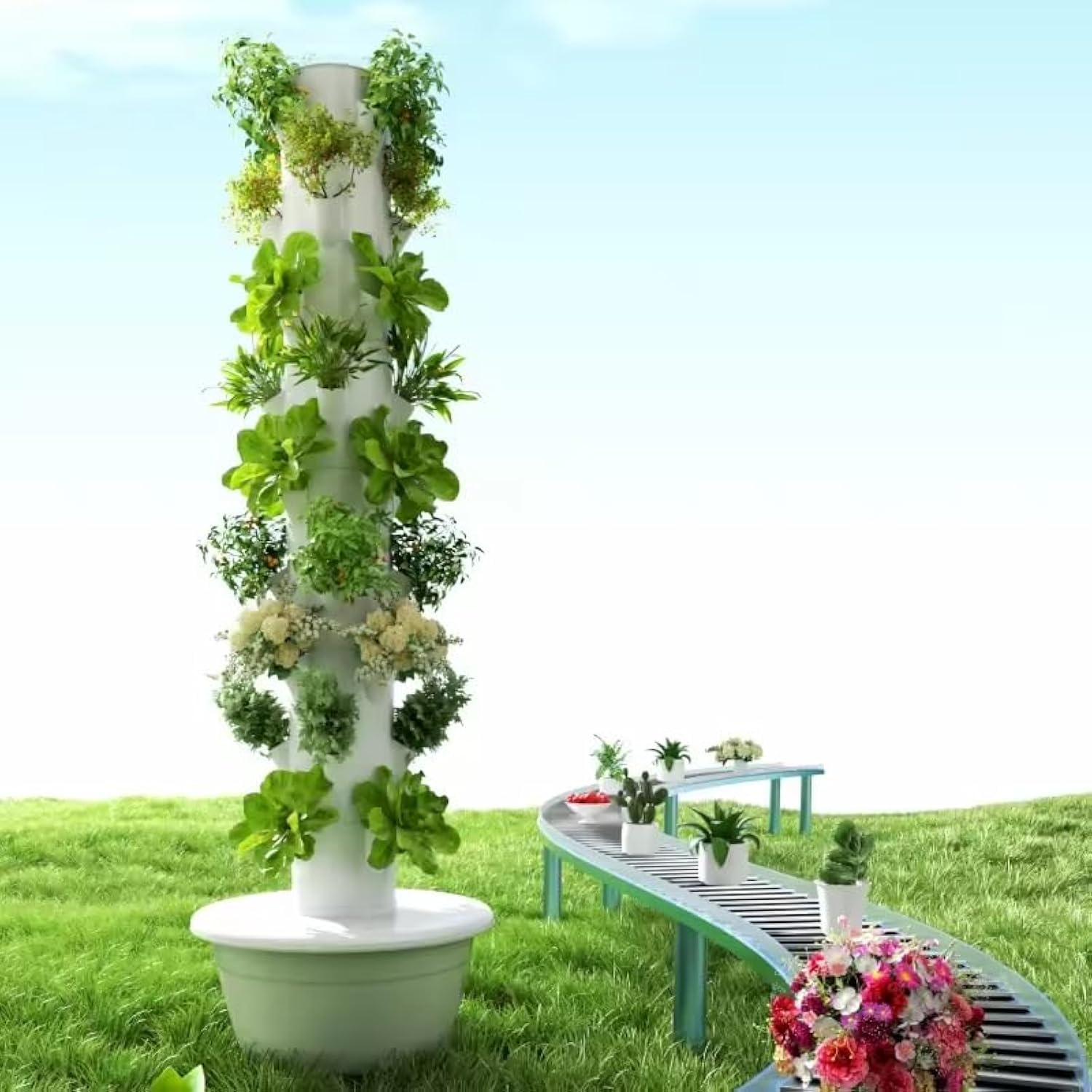 Hydroponic Tower - برج زراعة عمودي هيدروبوني للخضروات والفواكه،